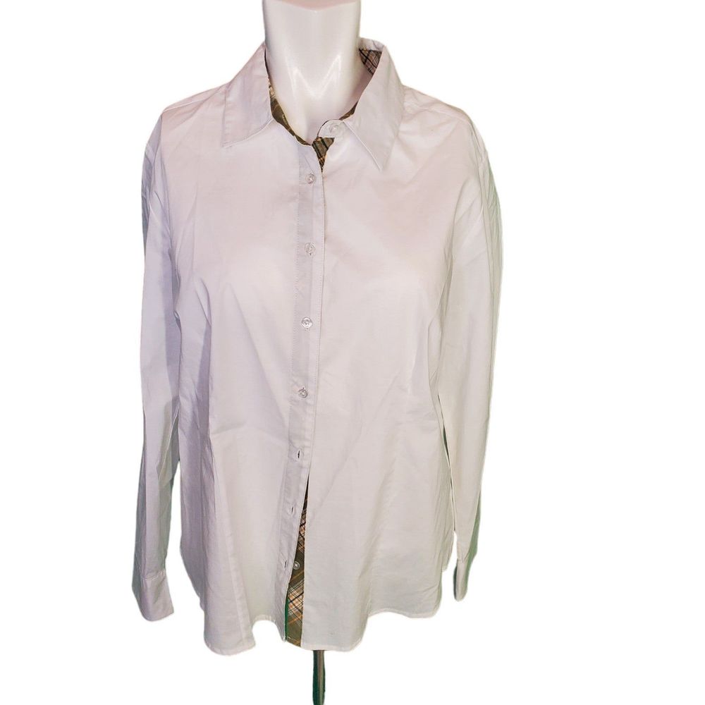Insight Women's White Cotton Button Down Shirt Subtle Plaid Details Sz L NEW